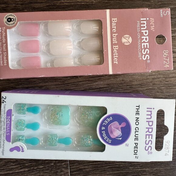 imPRESS No Glue Pedi Press-On Toenails - Glitter Aqua Design, 24 Count - Picture 1 of 2
